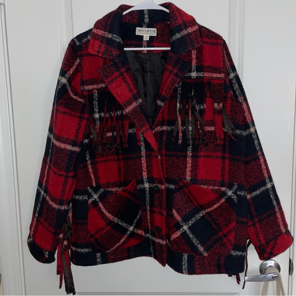 Idyllwind Cozy Red Plaid Fringe Jacket - Picture 4 of 5